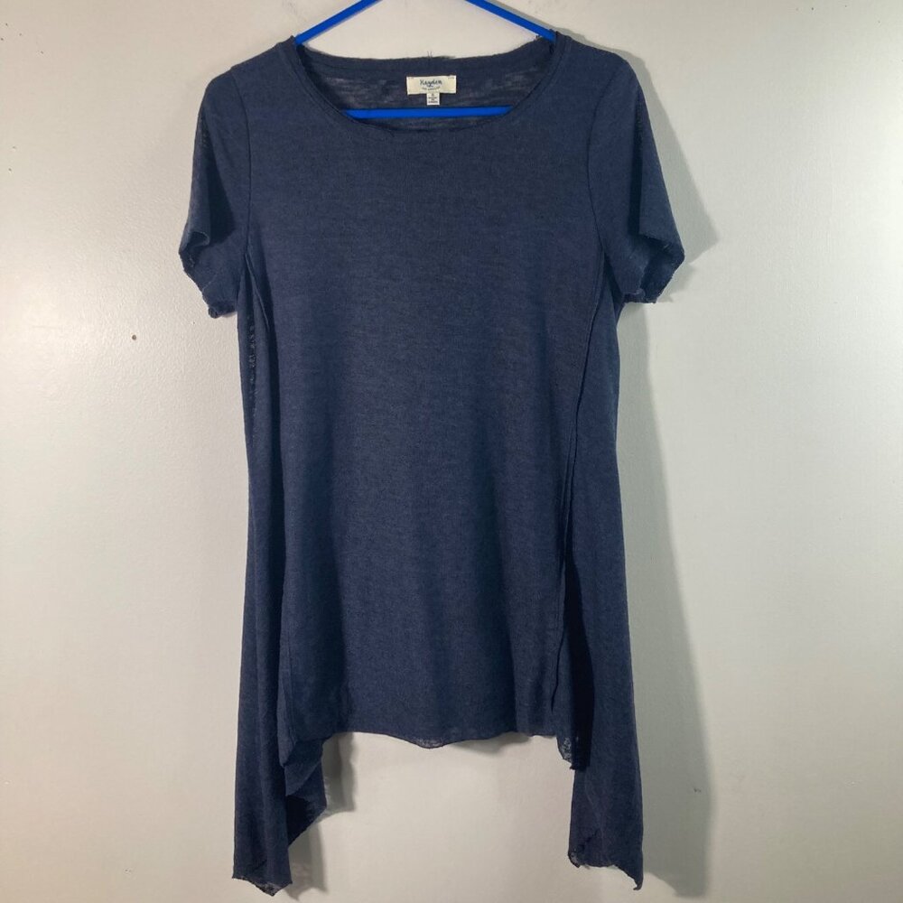 Womens Hayden Lagenlook Asymmetrical Linen Blend Tee Shirt Navy S